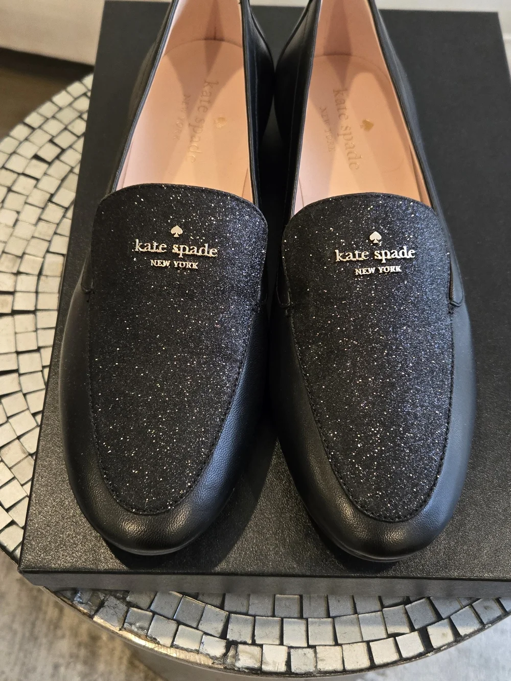Brand New Leather Kate Spade New York Black City Lights Glitter Shoes. Size 7.5